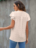 Swiss Dot Notched Flutter Sleeve Blouse - Trendsi - Flyclothing LLC