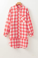 Plaid Collared Neck Long Sleeve Shirt Dress - Trendsi - Flyclothing LLC