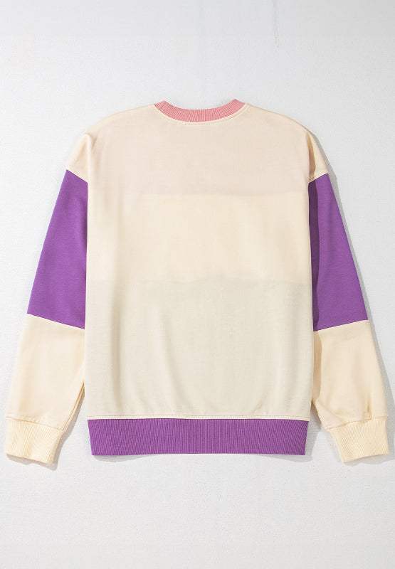 Contrast Round Neck Long Sleeve Sweatshirt - Trendsi - Flyclothing LLC