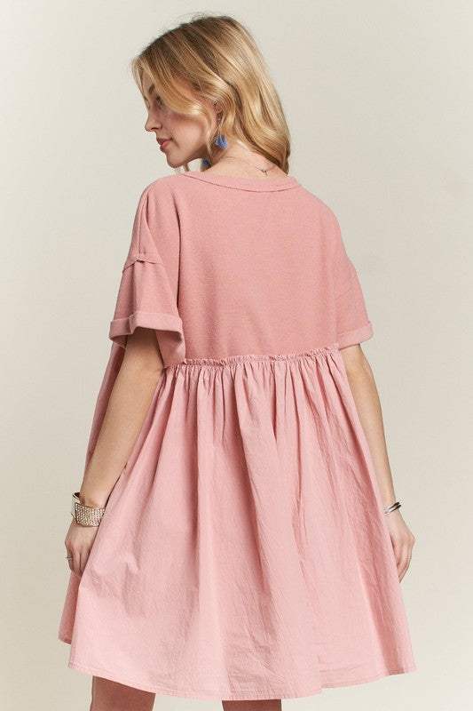 ADORA Round Neck Half Sleeve Babydoll Dress - Trendsi - Flyclothing LLC