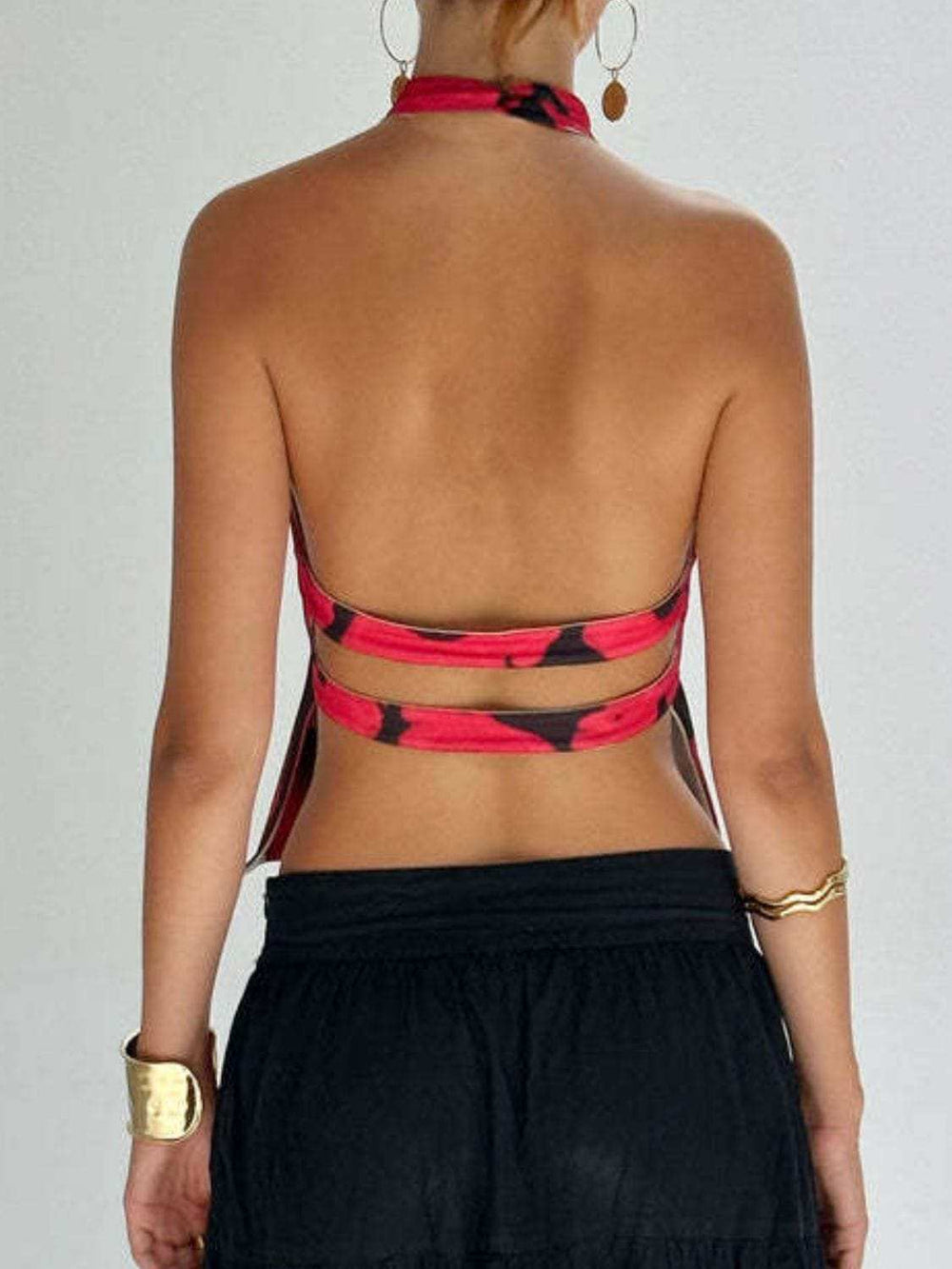Backless Printed Halter Neck Tank - Trendsi - Flyclothing LLC