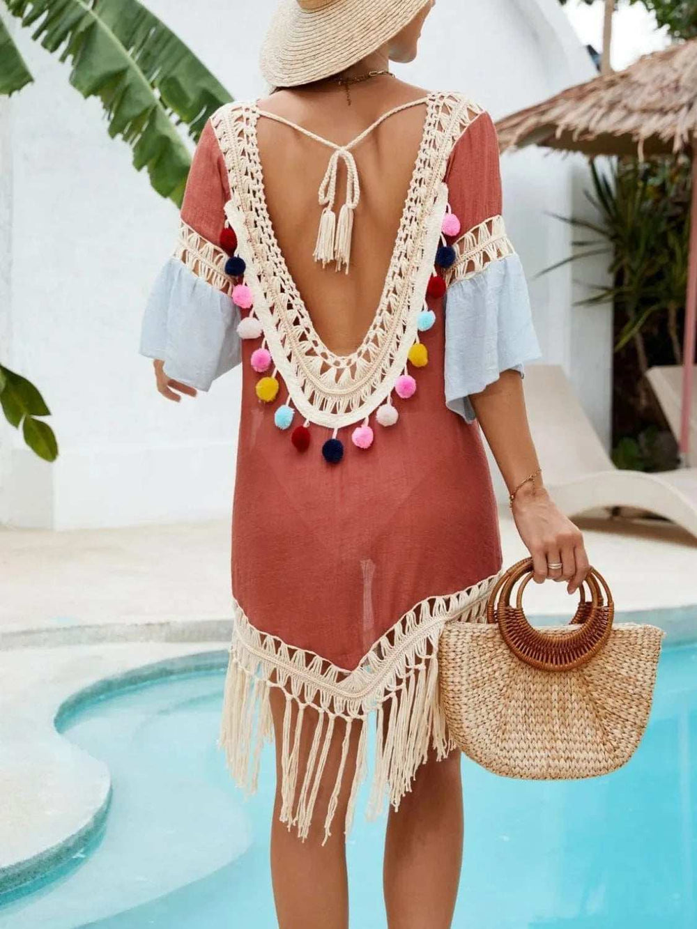 Backless Tassel Hem V-Neck Cover-Up - Trendsi - Flyclothing LLC