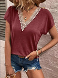 Full Size Lace Detail V-Neck Short Sleeve T-Shirt - Trendsi - Flyclothing LLC