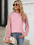 Round Neck Lace Long Sleeve Top - Trendsi - Flyclothing LLC