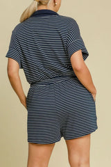 Umgee Full Size Half Zip Striped Romper Plus Size - Trendsi - Flyclothing LLC