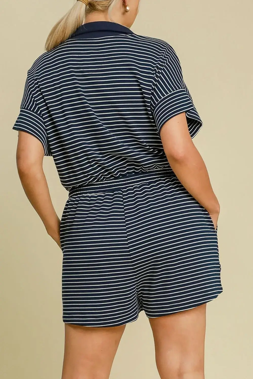 Umgee Full Size Half Zip Striped Romper Plus Size - Trendsi - Flyclothing LLC