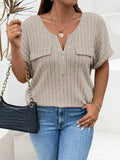 Plus Size Half Zip Short Sleeve T-Shirt - Trendsi - Flyclothing LLC
