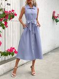 Collared Neck Sleeveless Dress - Trendsi