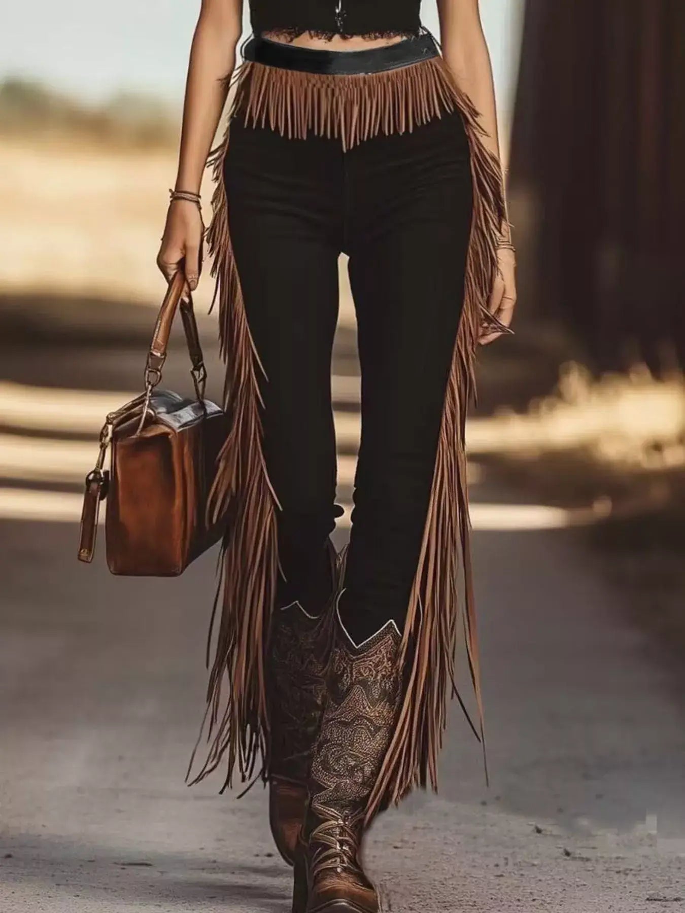 Fringe Hem Slim Fit Pants - Trendsi - Flyclothing LLC