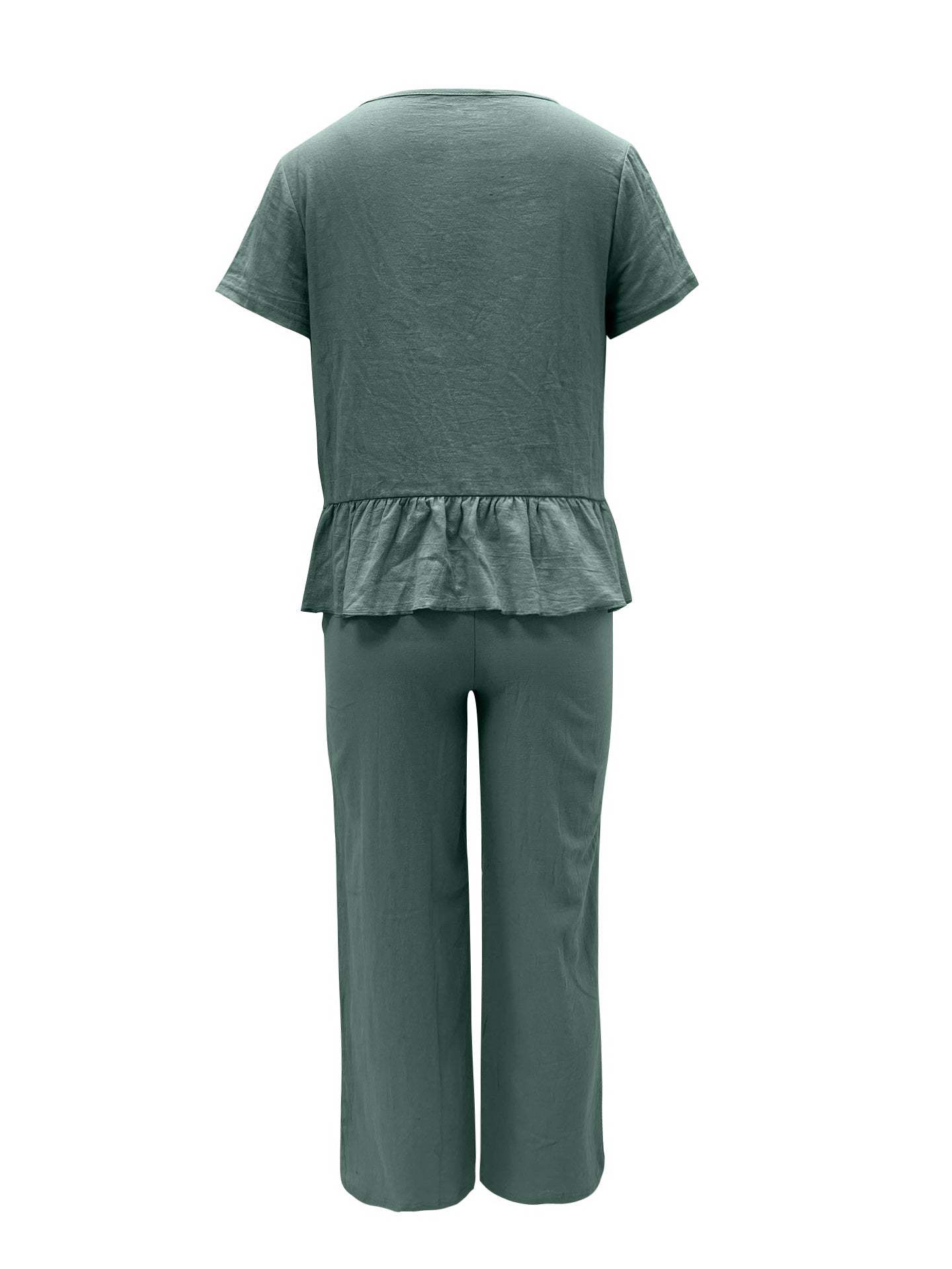 Peplum Round Neck Short Sleeve Top and Pants Set - Trendsi - Flyclothing LLC