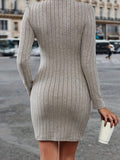 Contrast Detail V-Neck Long Sleeve Dress - Trendsi
