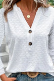 Eyelet Notched Long Sleeve T-Shirt - Trendsi