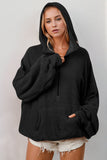 Double Take Full Size Half Zip Long Sleeve Hoodie with Kangaroo Pocket - Trendsi