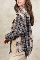 Plaid Collared Neck Button Up Long Sleeve Shirt - Trendsi