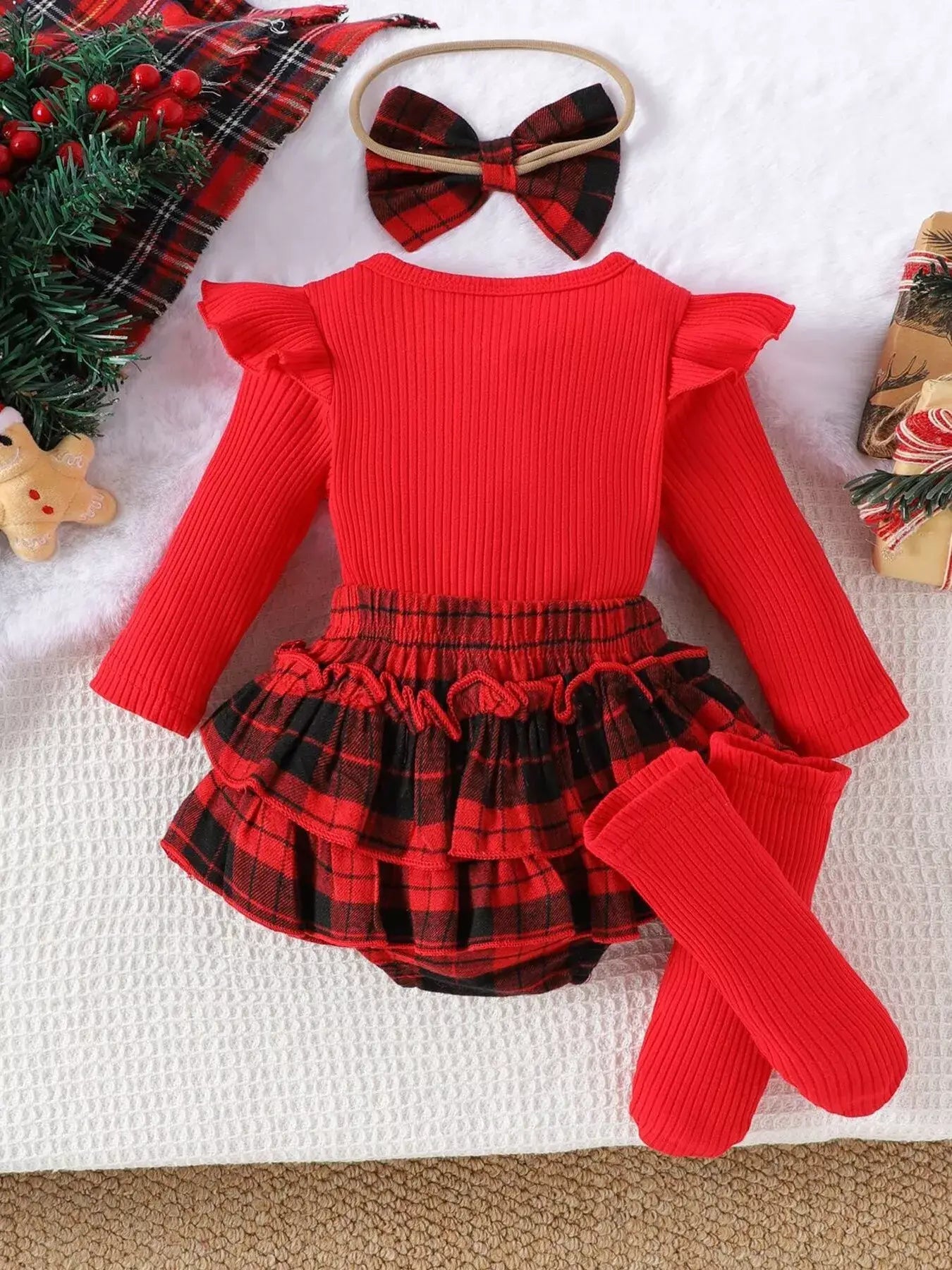 Children's Christmas Ruffle Trim 4-Piece Set - Trendsi - Flyclothing LLC