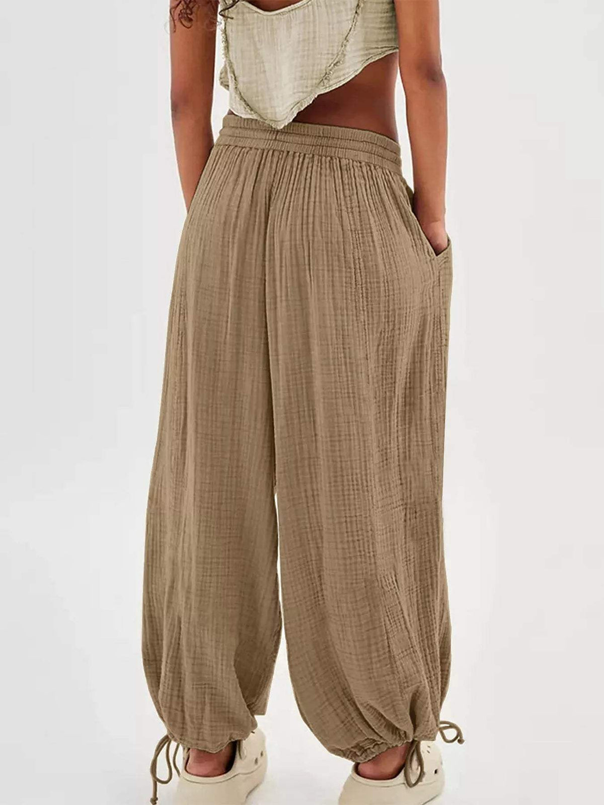 Loose Fit Gauze Drawstring Pants - Trendsi - Flyclothing LLC