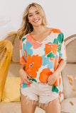 BiBi Floral V Neck Slit Side T-Shirt - Trendsi
