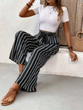 Striped High Waist Wide Leg Pants - Trendsi - Flyclothing LLC