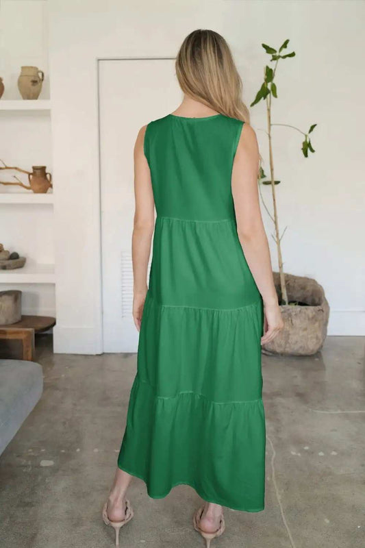 V-Neck Sleeveless Midi Tiered Dress - Trendsi - Flyclothing LLC