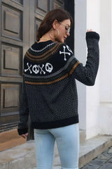 Ghost Pattern Round Neck Long Sleeve Sweater - Trendsi - Flyclothing LLC