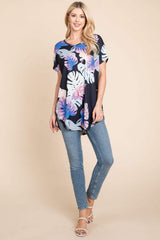 BOMBOM Printed Round Neck Short Sleeve T-Shirt - Trendsi - Flyclothing LLC