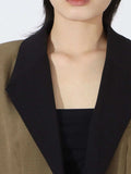 Contrast Lapel Collar Long Sleeve Blazer - Trendsi - Flyclothing LLC