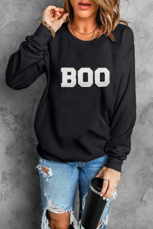 BOO Round Neck Long Sleeve Sweatshirt - Trendsi - Flyclothing LLC