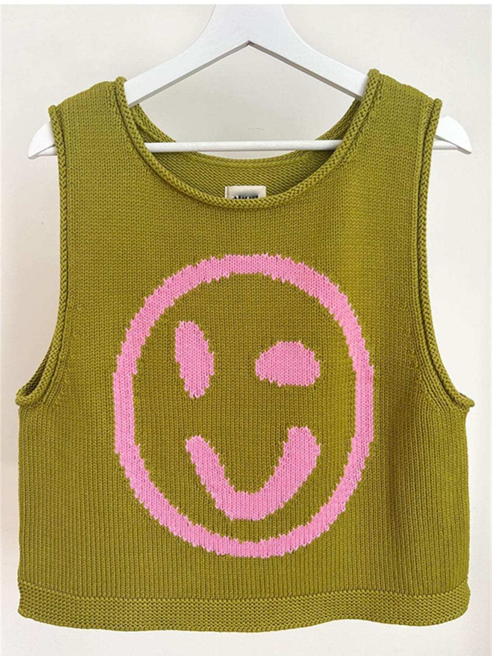 Smiley Round Neck Sweater Vest - Trendsi - Flyclothing LLC