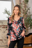 Sew In Love Full Size Floral V-Neck Top with Sleeve Knot - Trendsi
