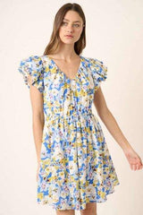 Mittoshop Floral V-Neck Cap Sleeve Mini Dress - Trendsi - Flyclothing LLC