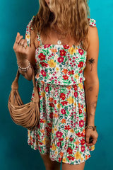 Floral Knotted Straps Cinched Waist Ruffle Hem Mini Dress - Trendsi - Flyclothing LLC