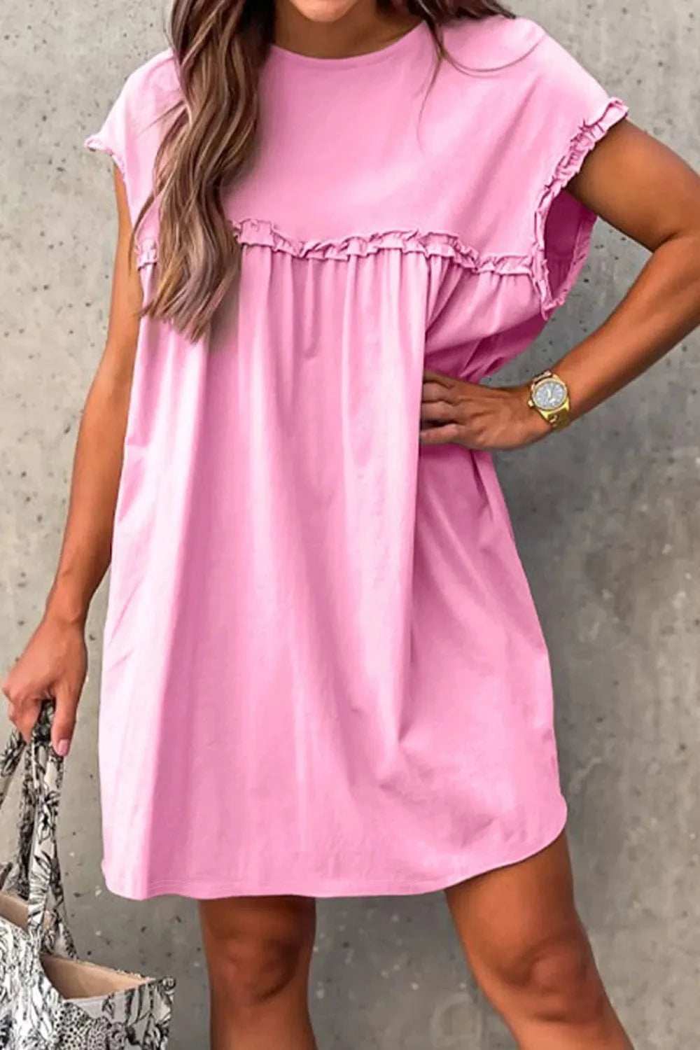 Frill Short Sleeve Mini Dress - Trendsi - Flyclothing LLC
