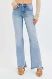 RISEN Full Size Tummy Control Mid Rise Flare Jeans with Fray Hem Detailed Plus Size - Trendsi - Flyclothing LLC