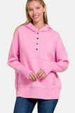 Zenana Half Snap Long Sleeve Hoodie with Kangaroo Pocket - Trendsi