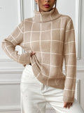 Plaid Turtleneck Long Sleeve Sweater - Trendsi