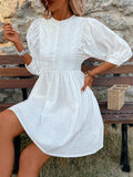 Lace Detail Half Button Three-Quarter Sleeve Dress - Trendsi - Flyclothing LLC