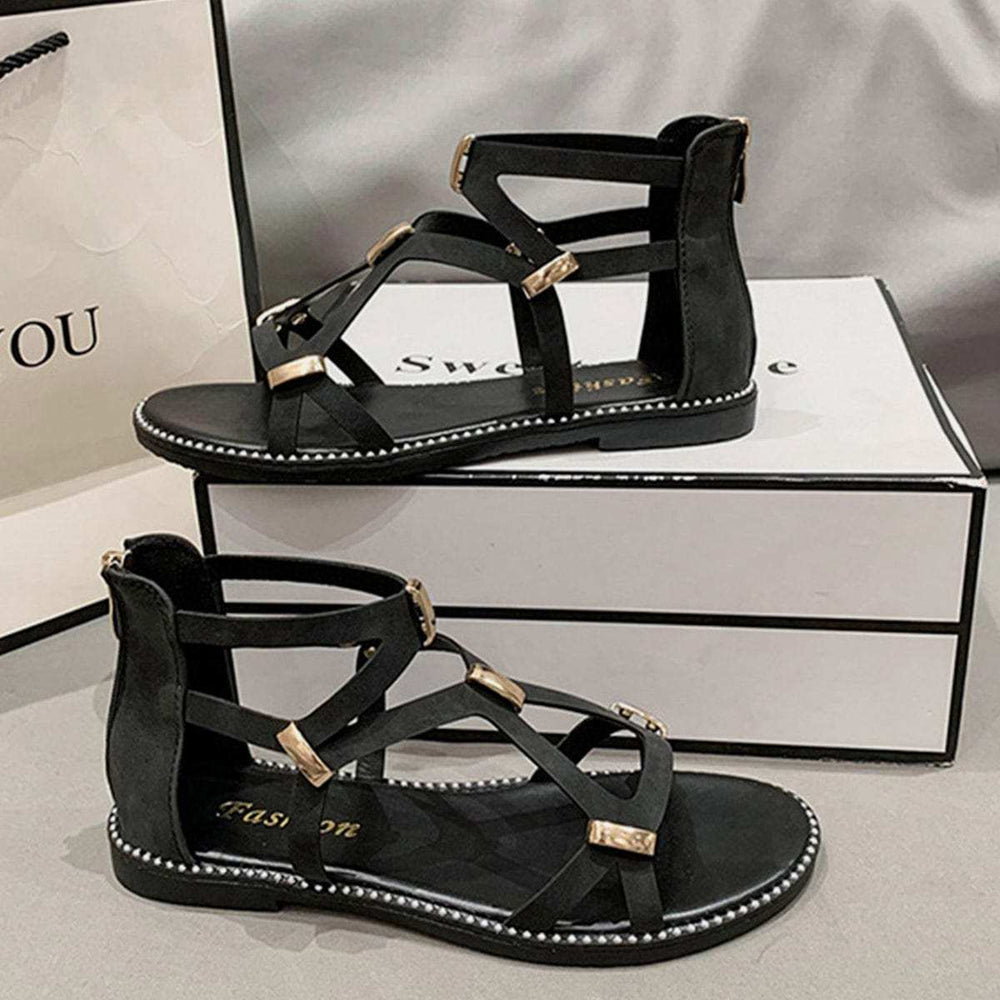 Open Toe Back Zipper Flat Sandals - Trendsi - Flyclothing LLC