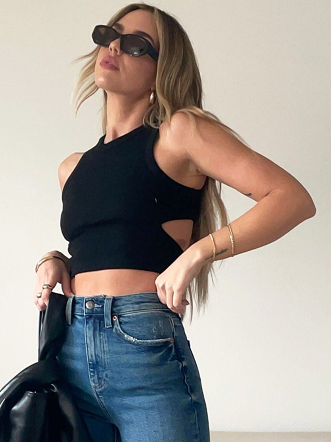 Cutout Round Neck Tank - Trendsi - Flyclothing LLC