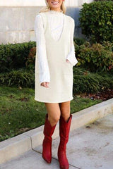 Lovelet Pocketed V-Neck Mini Sweater Overall Dress - Trendsi - Flyclothing LLC