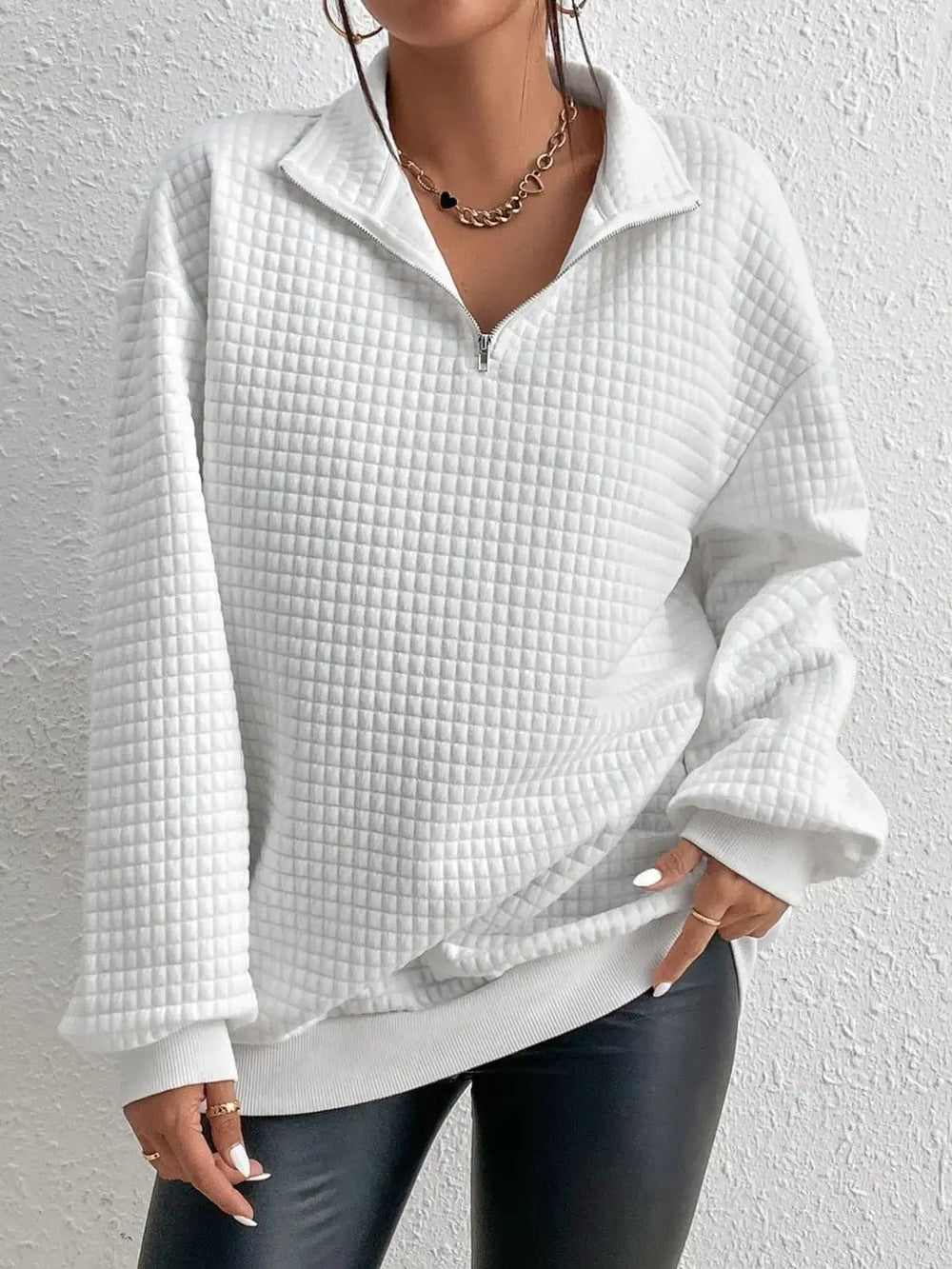 Collared Neck Long Sleeve Sweatshirt - Trendsi