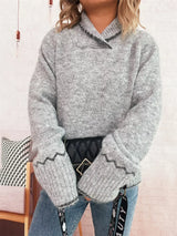 Ribbed Contrast Trim Long Sleeve Sweater - Trendsi - Flyclothing LLC