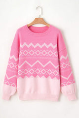 Geometric Drop Shoulder Long Sleeve Sweater - Trendsi - Flyclothing LLC