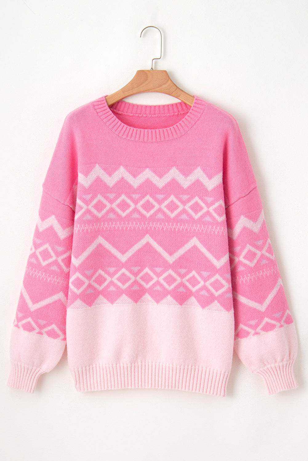 Geometric Drop Shoulder Long Sleeve Sweater - Trendsi - Flyclothing LLC