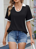 Contrast Trim Collar Short Sleeve Casual T-Shirt - Trendsi - Flyclothing LLC