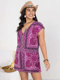 Plus Size Printed V-Neck Cap Sleeve Romper - Trendsi - Flyclothing LLC