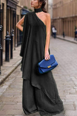 Mock Neck Single Shoulder Top and Pants Set - Trendsi - Flyclothing LLC
