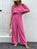 Off-Shoulder Wide Leg Jumpsuit - Trendsi