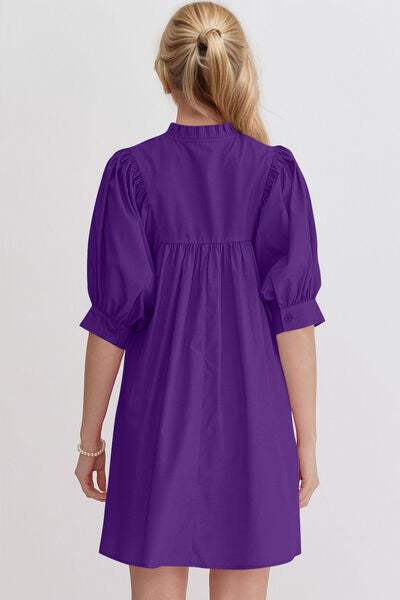 Oh Frill Notched Puff Sleeve Babydoll Mini Dress - Trendsi - Flyclothing LLC