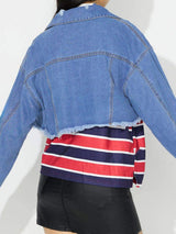Raw Hem Collared Neck Cropped Denim Top - Trendsi - Flyclothing LLC