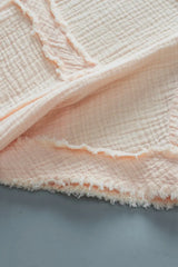 Textured Frayed Trim Half Button Short Sleeve Top - Trendsi - Flyclothing LLC